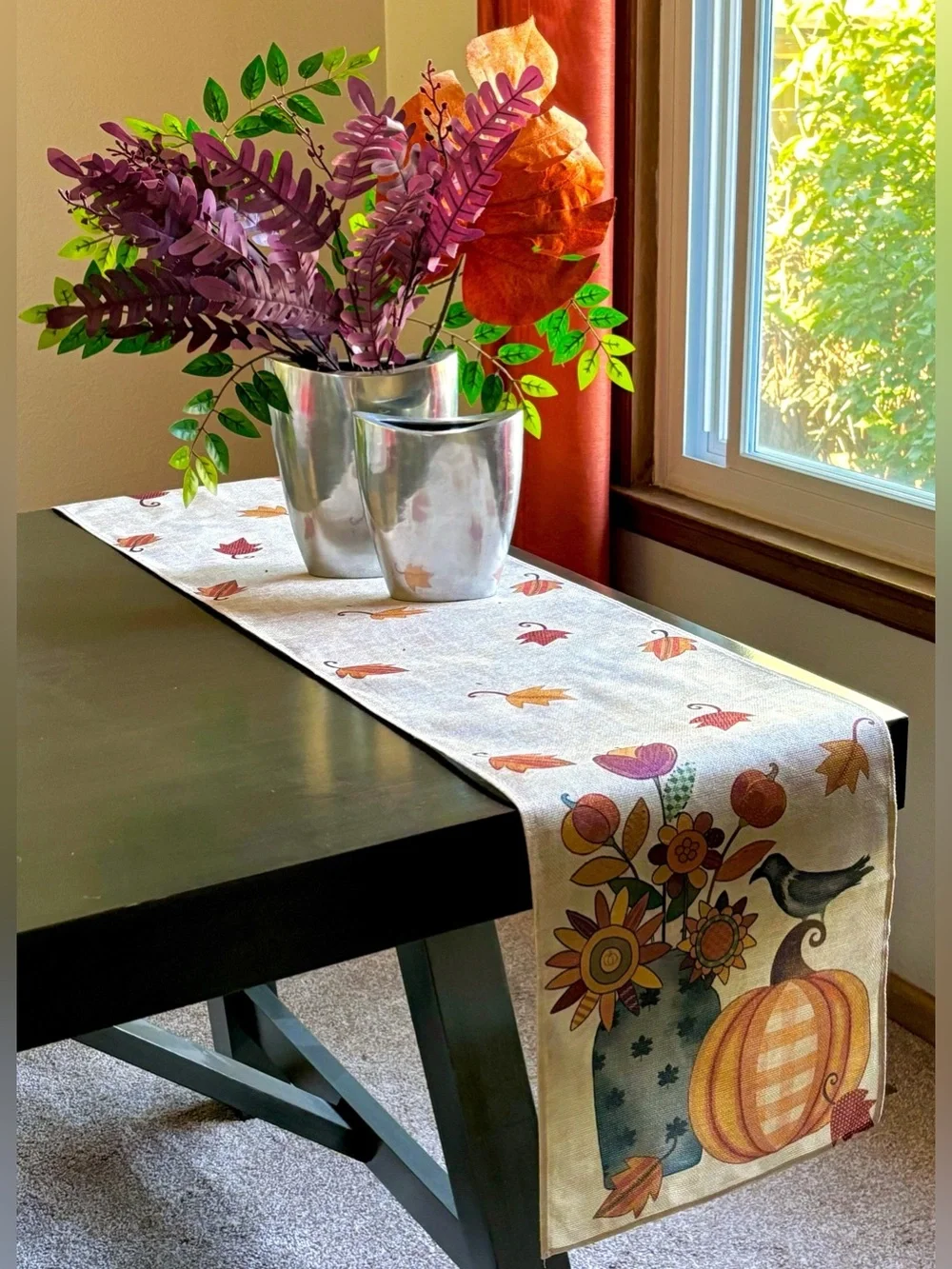 Folk Art Rustic Farmhouse Fall Flowers Crow Pumpkin 72